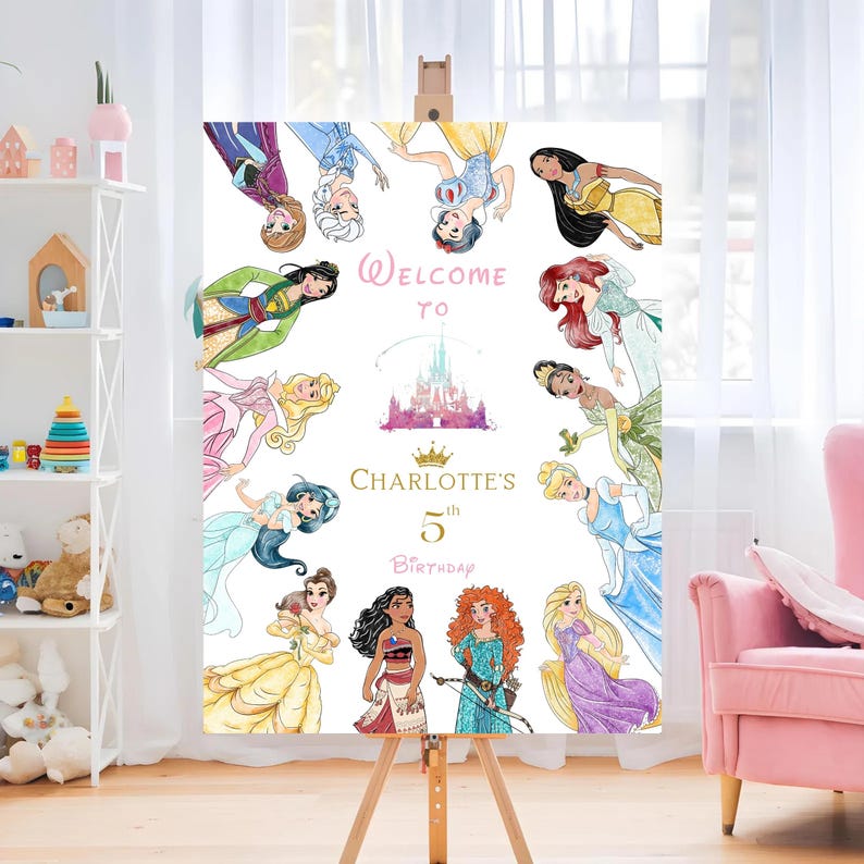 Welcome Princesses Watercolor Princesses Birthday Welcome Sign Template | Editable ...