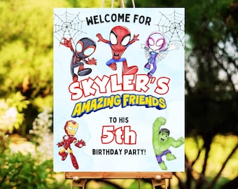 Spidey and His Amazing Friends Birthday Welcome Sign Template | Editable Printable Party Sign | Canva Digital Download | Boy Birthday Decor