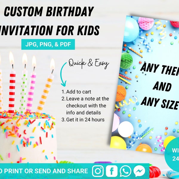 Custom Personalized Birthday Invitation, Design Digital, Any Theme You Want, Birthday Invitation, Customized Digital Design invitation