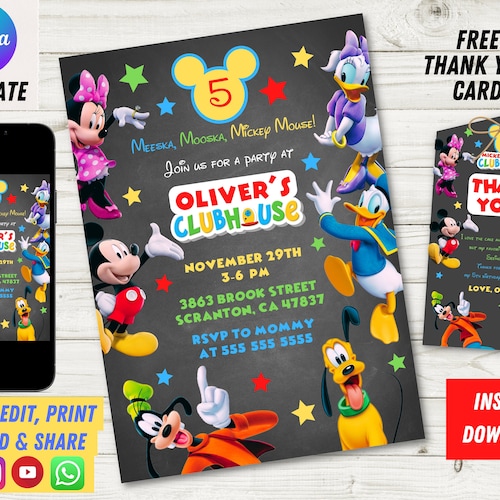 Mickey Mouse Clubhouse First Birthday Invitation Boy 1st Etsy