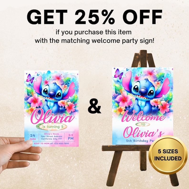 Stitch Birthday Invitation Editable Template, Canva Editable Birthday Invitation, Stitch Birthday Party Invitation, Invite Canva Template image 2
