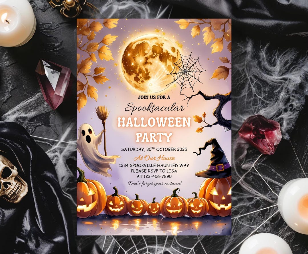 Editable Spooktacular Halloween Party Invitation | Spooky Pumpkin Theme ...