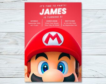 Invitación de Mario Bros, Invitación de cumpleaños de Super Mario, Invitación de niño Super Brothers, Videojuego, Invitación para niños, Plantilla editable, Canva editable