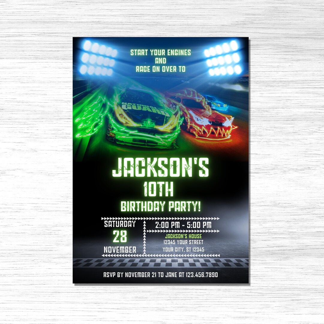 Editable Race Car Birthday Party Invitation Digital Template, Kids ...