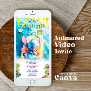 Stitch Video Invitation, Editable Stitch Birthday Invite, Stitch Digital Party Invitation, Animated Mobile Video Invite, Pool Party Invite