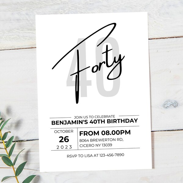 Simple Party Invitation, Minimalist Birthday Invite, Printable Adult Invitation, Boho Invitation, Editable Template, Instant Download