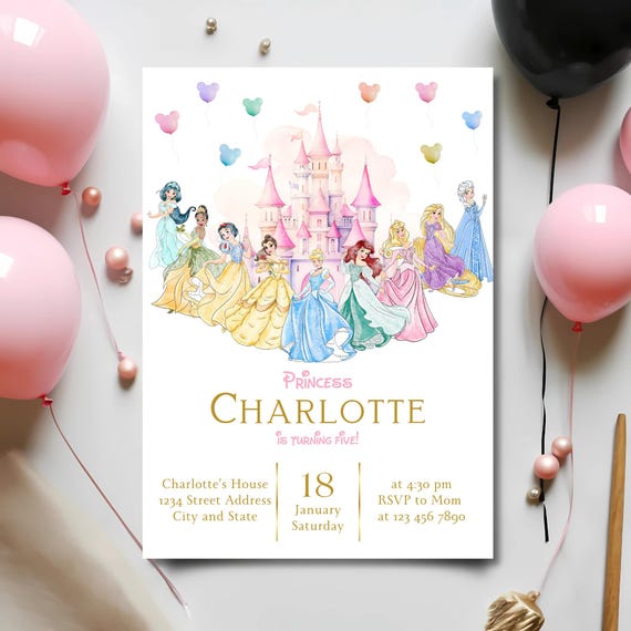 Watercolor Royal Princess Magical Birthday Party Invite, Editable Digital Template, Instant Download, Girl's Birthday Party Invite, Canva