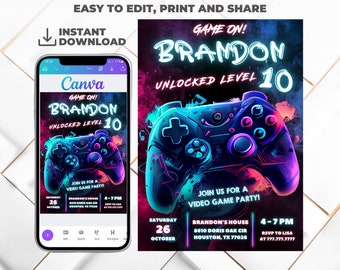 Video Game Birthday Invitation Arcade Birthday Invitation Gamer Birthday Invitation Gaming Party Invitation Instant EDITABLE Digital Canva