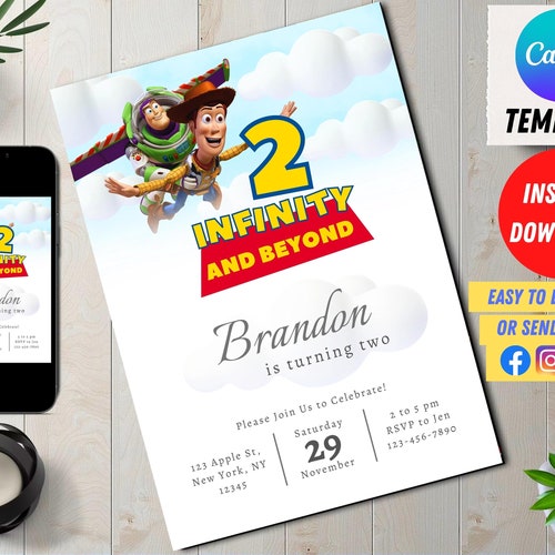 Two Infinity and Beyond Birthday Invitation Template Etsy