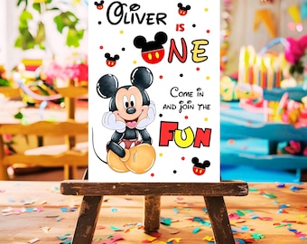 Mickey Mouse One Fun Birthday Welcome Sign Template | Editable Printable Party Sign | Canva Digital Download | Boy Birthday Decoration