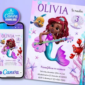 Editable The Little Mermaid Birthday Party Invitation, Ariel Birthday Party Invite, New Little Mermaid Birthday Invites, Editable on Canva