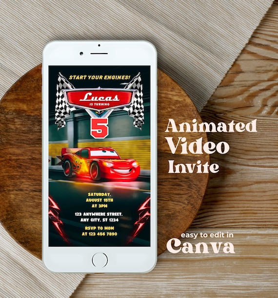 Lightning McQueen Video Invitation, Editable Lightning McQueen Birthday Video Invite, Cars Digital Party Invite, Cars Animated Mobile Invite