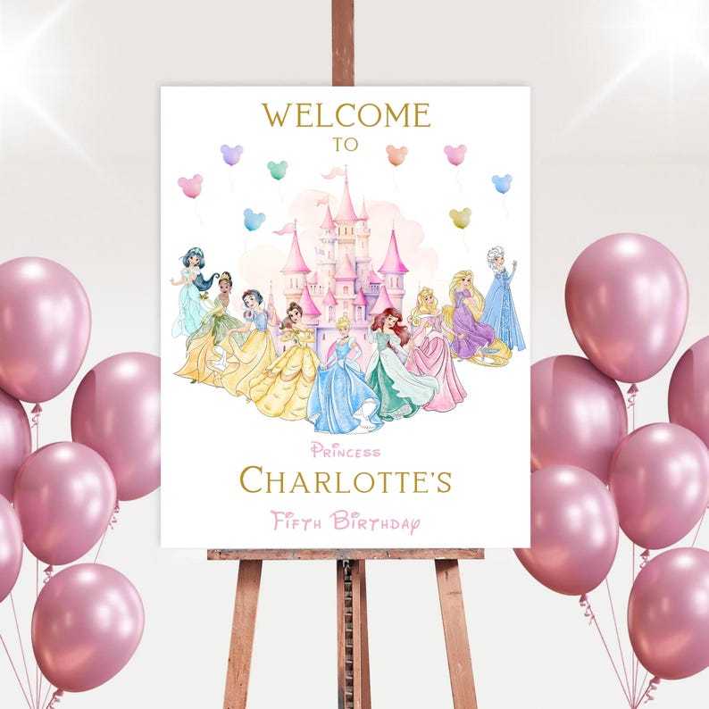 Welcome Princesses Princess Birthday Welcome Sign Template | Editable Printable Party Sign ...