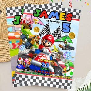 Mario Kart Geburtstagseinladung, bearbeitbare Mario Kart Geburtstagseinladung, Mario Kart einladen, Super Mario Video Game Party, Mario Geburtstag
