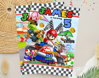 Mario Kart Birthday Invitation, Editable Mario Kart Birthday Invitation, Mario Kart Invite, Super Mario Video Game Party, Mario Birthday