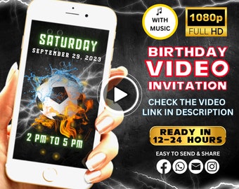 Fußball VIDEO Einladung, Fußball-Party-Video-Einladung, Fußball animiertes Video, Fußball-kundenspezifische einladen, Fußball-Party, Fußball-Einladung
