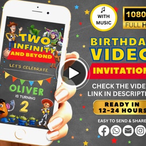 Toy Story VIDEO Invitation, Two Infinity and Beyond Birthday Video Invite, Toy Story Animated Invitation, Party Invites, Andy Buzz Woody