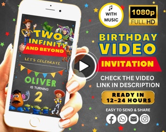 Toy Story VIDEO Invitation, Two Infinity and Beyond Birthday Video Invite, Toy Story Animated Invitation, Party Invites, Andy Buzz Woody