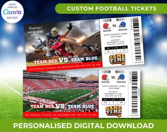 INSTANTLY EDIT Football Game Ticket Stub Template Gift Souvenir | Gift Professional Sports Tickets Christmas | Print | pdf Email Delivery