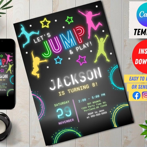 Trampoline Birthday Party Invitation Boys Printable Editable - Etsy