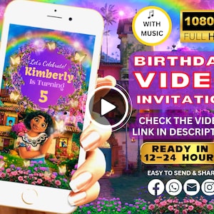 Encanto VIDEO Invitation, Encanto Birthday Invitation Video, Digital Party Invite, Personalized Animated Video, Mirabel, Isabella, Madrigal