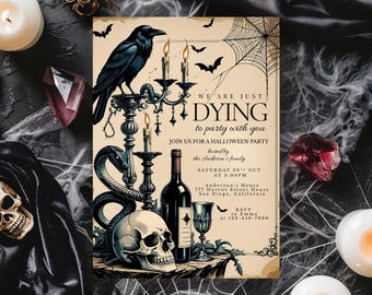 Plantilla de invitación de Halloween vintage, invitación de Halloween, imprimible para fiesta de Halloween para adultos, editable al instante, descarga digital, Canva