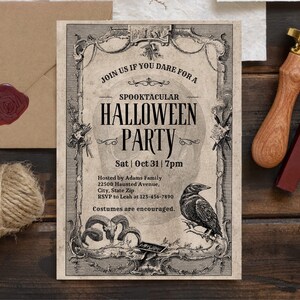 Vintage Halloween Party Invitation, Retro Halloween Invitation, Adult Halloween Party Invite Template, Costume Halloween Party Invitation