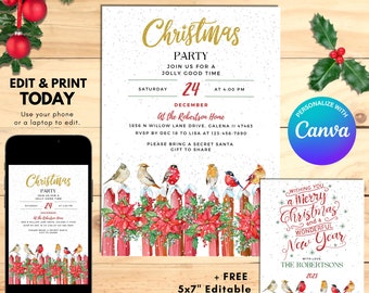 Editable Christmas Party Invitation, Christmas Invite Template, Holiday Party Invite, Christmas Card, Holiday Card, Christmas Dinner Invites