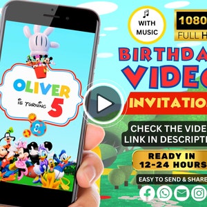 Mickey Mouse VIDEO Invitation, Mickey Mouse Clubhouse Birthday Invitation Video, Digital Invite, Mickey Party Animated Invites, Clubhouse