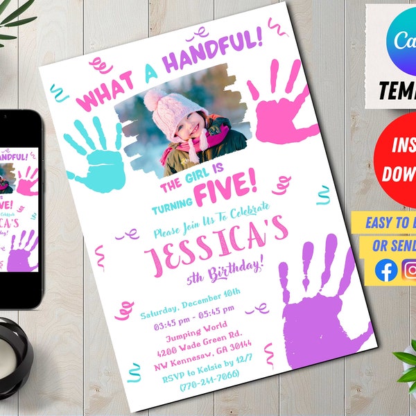 Im a Handful Birthday Invite Editable - Etsy