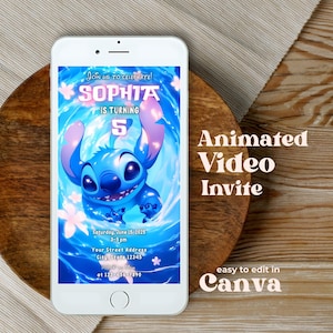 Stitch Video Invitation, Editable Stitch Birthday Invite, Stitch Digital Party Invitation, Animated Mobile Video Invites, Pool Party Invite