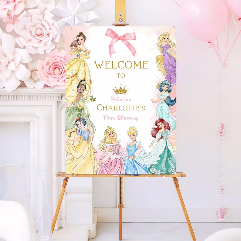 Princesses Birthday Welcome Sign Template | Editable Printable Party ...