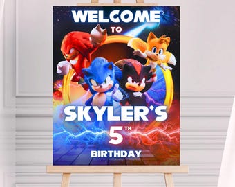 Sonic Birthday Welcome Sign Template | Editable Printable Party Sign | Canva Digital Download | Boy Birthday Decoration