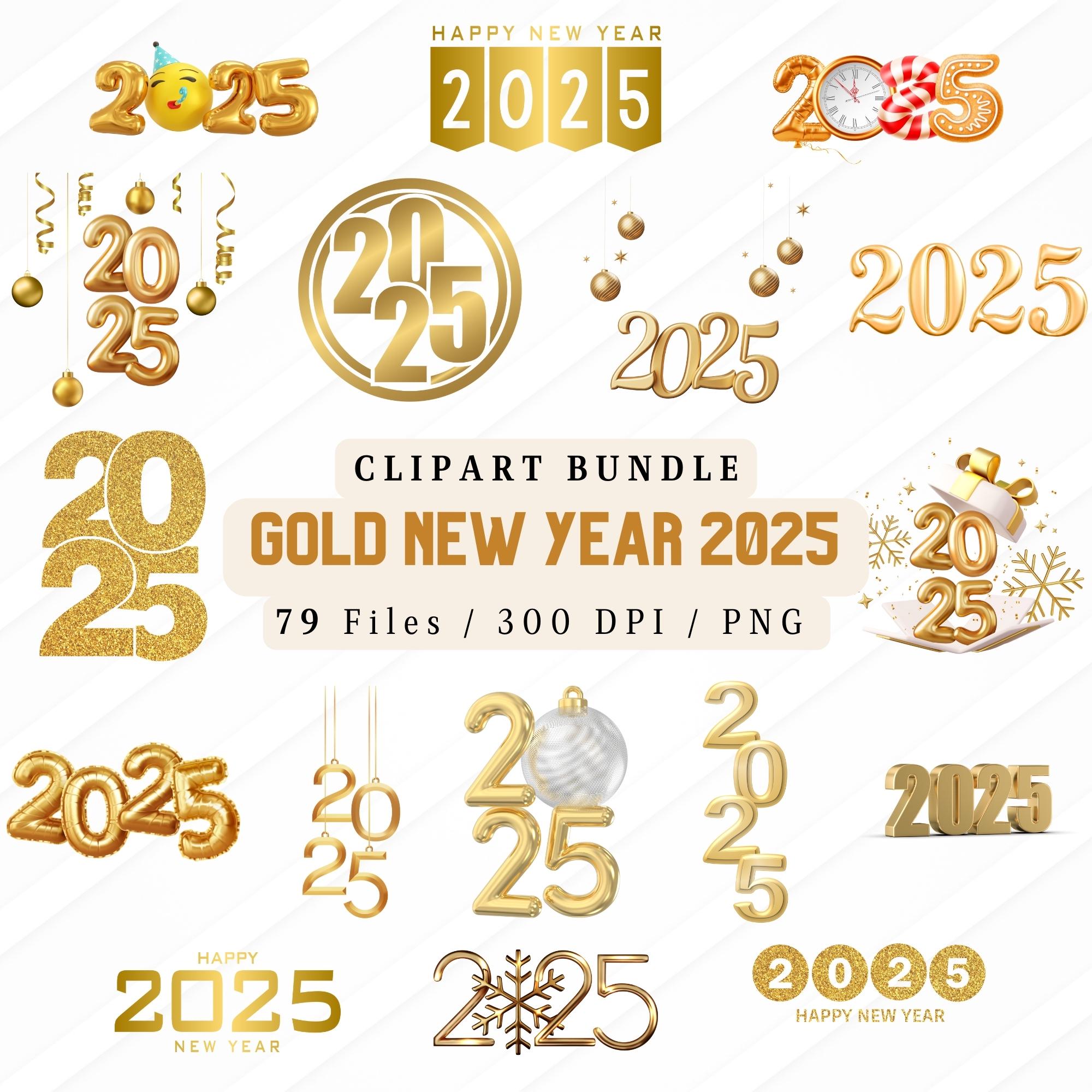 79 Gold New Year 2025 PNG Bundle, Gold 2025 Number Clipart, New Year 2025 PNG files, Instant Download, Sublimation Designs, Commercial Use