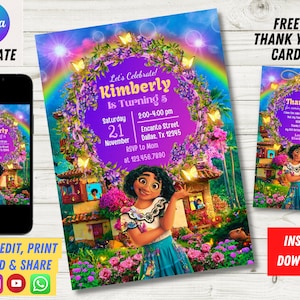 Convite de aniversário editável digital, Evite digital, editável no Canva para download para impressão, modelo de convite, materiais de aniversário, cartão de agradecimento
