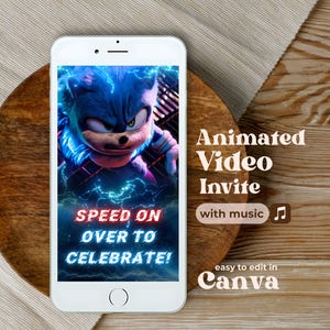 Sonic 3 Video-Einladung, bearbeitbare Sonic the Hedgehog-Geburtstags-Einladung, Sonic Animated Mobile Video Invite, Sonic 3 Digital Party-Einladung