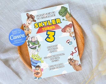 Editable Toy Story Invitation Template, Watercolor Toy Story Birthday Party Invite, Digital Invitation, Kids Invite, Woody, Buzz Lightyear