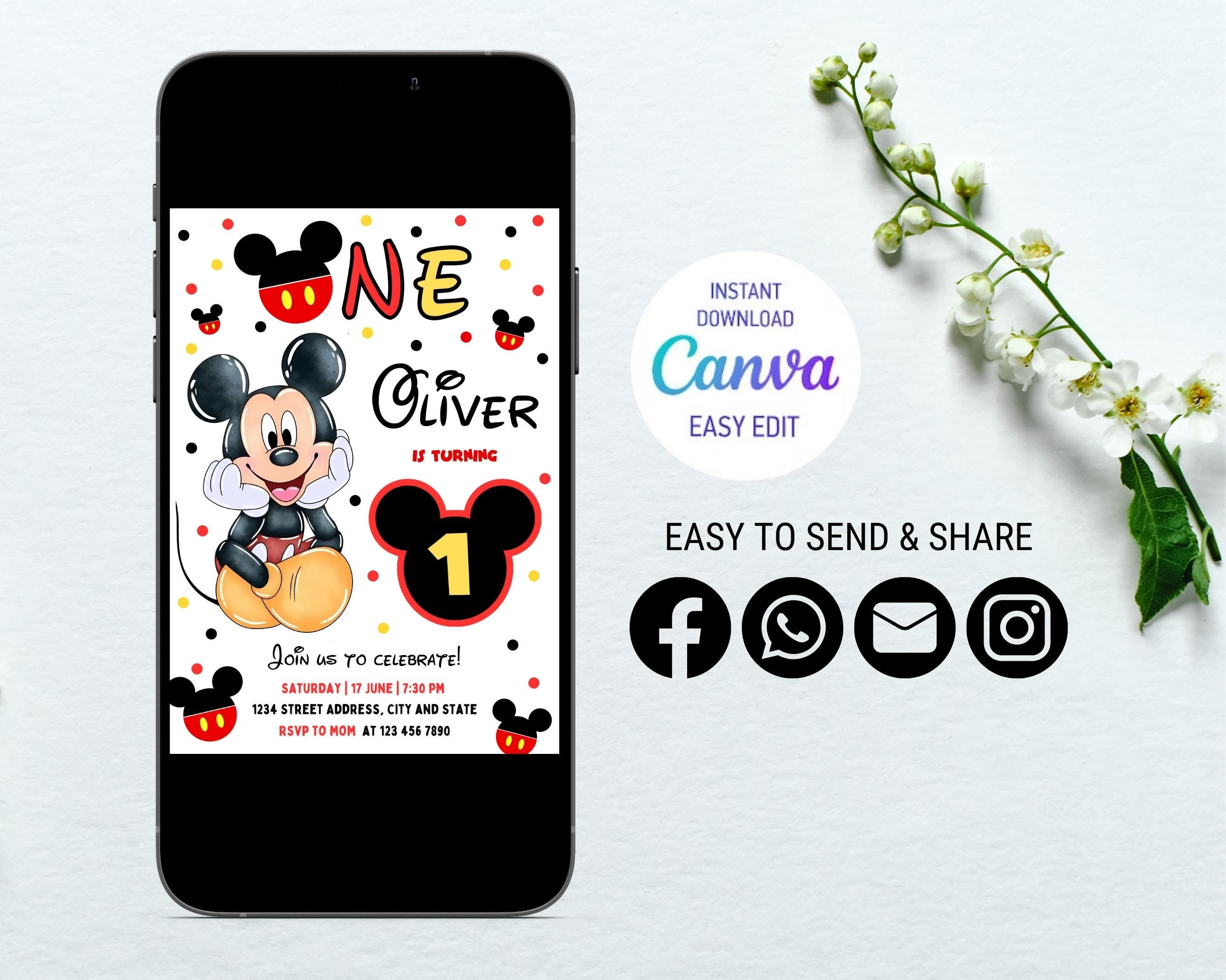 Editable Mickey Mouse Birthday Invitation, Printable Invitation Mickey ...