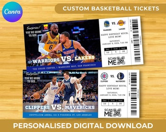 Custom Basketball Tickets, NBA Tickets, Basketball Surprise Ticket, Basketball Gift Ticket, NBA Custom Ticket, Sports Tickets, Printable