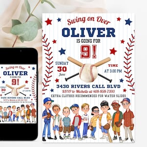 Editable Baseball Sandlot Birthday Invitation, Baseball Summer Invites, Instant Download Baseball Invitations, Digital File, Editable Canva