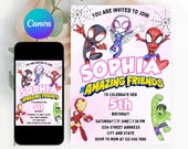 Watercolor Spidey and HER Amazing Friends Birthday Party Invitation, Superhero Girl Invite, Editable Template, Mobile Invite, Printable