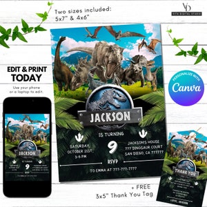 World Dinosaur Park Birthday Invitation - Kids invitation - Digital Party Invite - Modern Birthday Template Printable - Editable in Canva