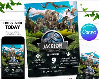 World Dinosaur Park Birthday Invitation - Kids invitation - Digital Party Invite - Modern Birthday Template Printable - Editable in Canva