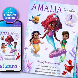 Editable The Little Mermaid Birthday Party Invitation, Ariel Birthday Party Invite, New Little Mermaid Birthday Invite, Editable on Canva