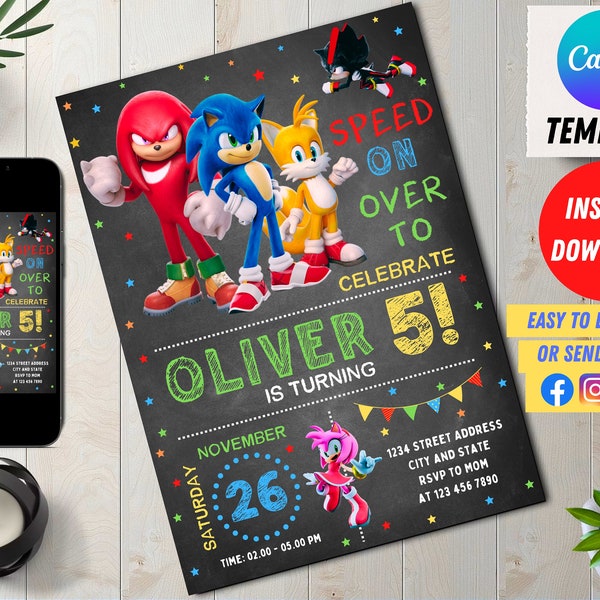 Editable Birthday Digital Invitation, Kids Party E-invite, Thunder, Super Hedgehog Birthday Invites Cards for Boys, Editable Canva