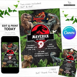 Invitación de cumpleaños de World Dinosaur Park - Invitación para niños - Invitación a fiesta digital - Plantilla de cumpleaños moderna imprimible - Editable en Canva