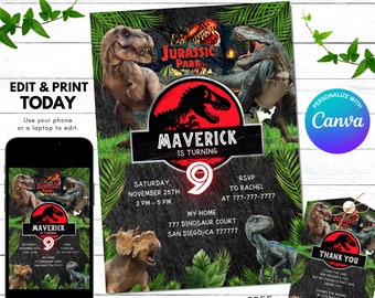 World Dinosaur Park Birthday Invitation - Kids invitation - Digital Party Invite - Modern Birthday Template Printable - Editable in Canva