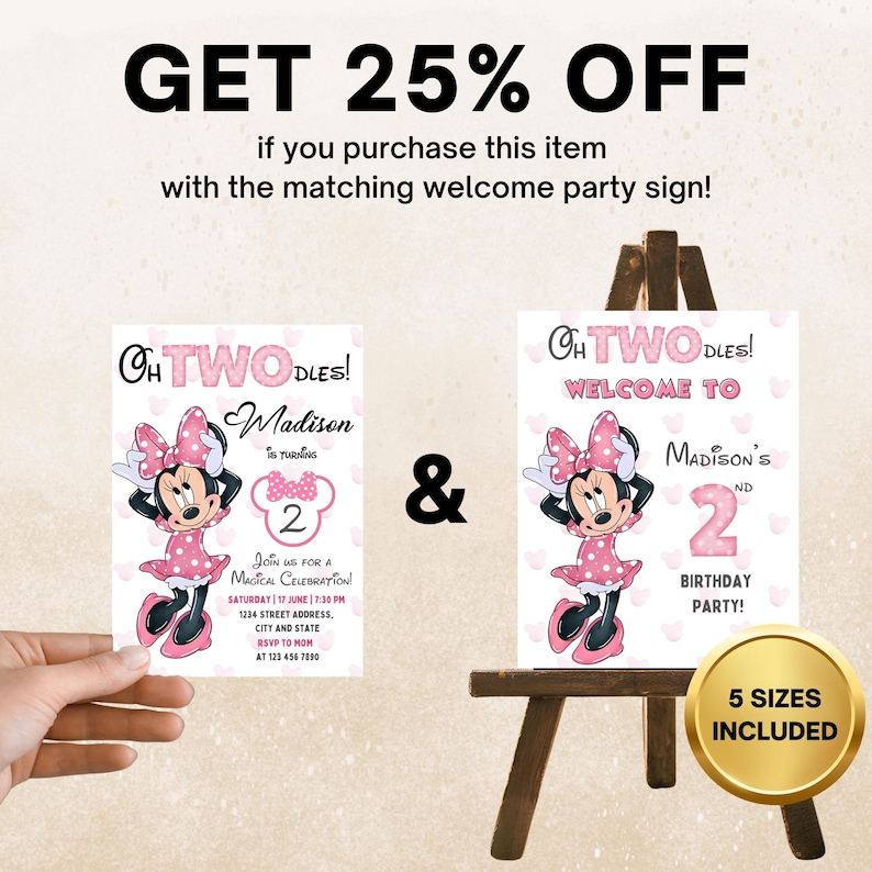 Editable Oh TWOdles Birthday Invitation Digital 2nd Birthday Cute Mouse Second Birthday Invite Oh Twodles Invitation Boho Minnie Invite image 2