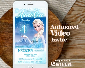Frozen Video Invitation, Editable Princess Elsa Birthday Video Invite, Frozen Digital Party Invites, Animated Mobile Invite, Winter Snow
