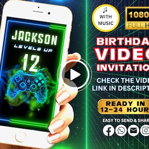Gaming VIDEO Invitation, Video Game Birthday Invitation Video, Gamer Video Invites, Video Game Invite, Digital Party Evite, Animated Video